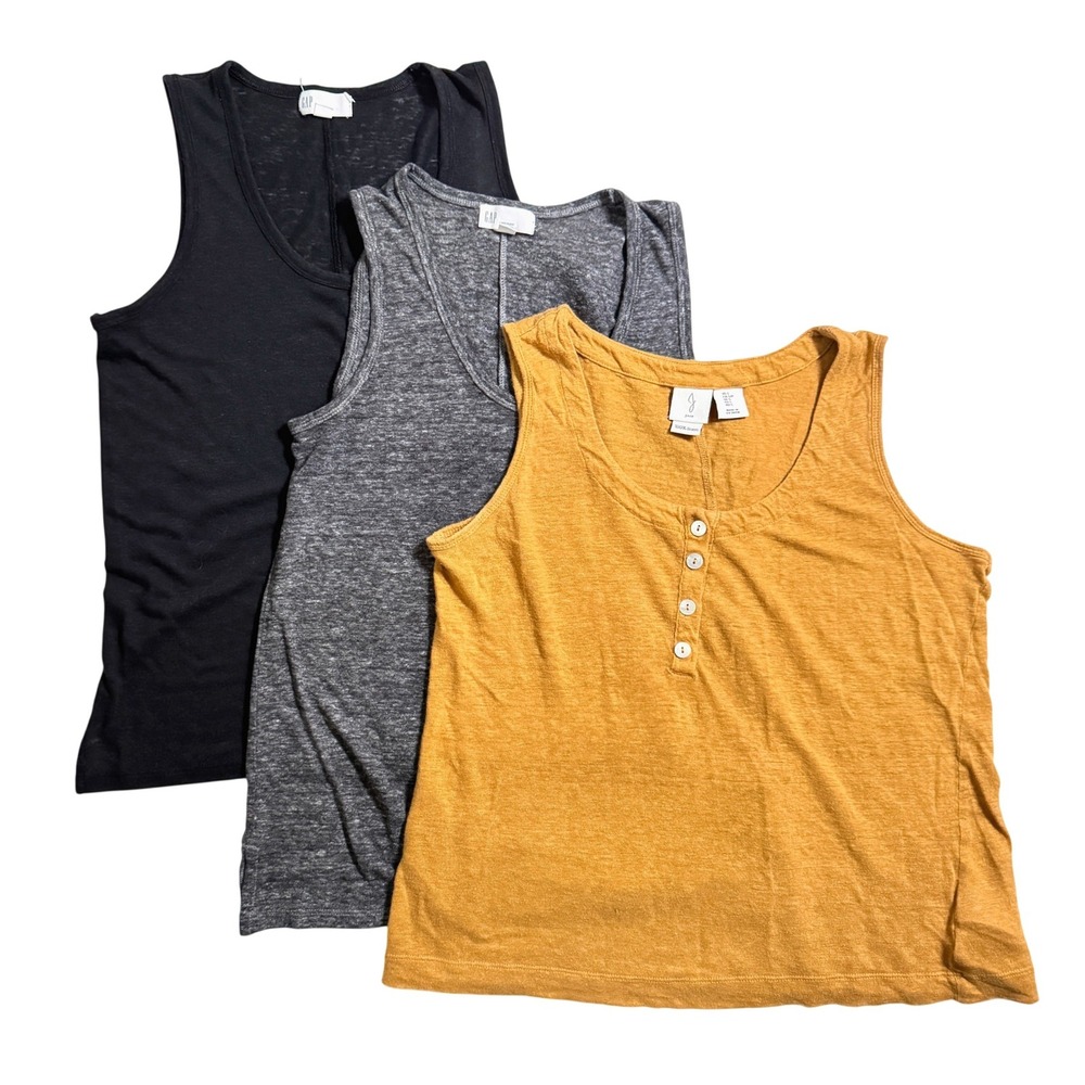 Joie Gap Tank Top Bundle Womens S XS Ochre Black Gray Linen Blend Henley Scoop